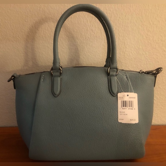 COACH Elise Satchel NWT Gunmetal/Marine Blue Leather - Picture 3 of 9